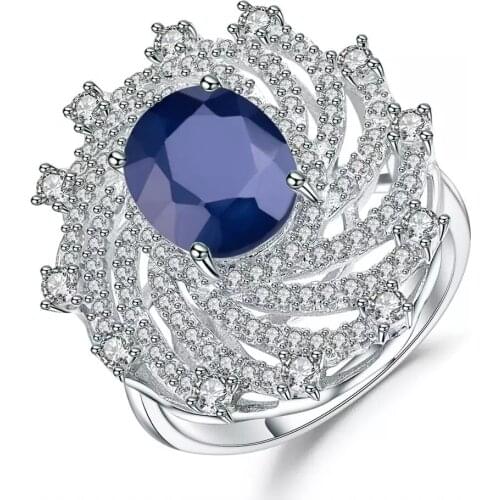 Gems Ballet 3.24Ct Natural Blue Sapphire Cocktail Ring Genuine 925 Sterling Silver Classic Wedding Rings For Women Fine Jewelry