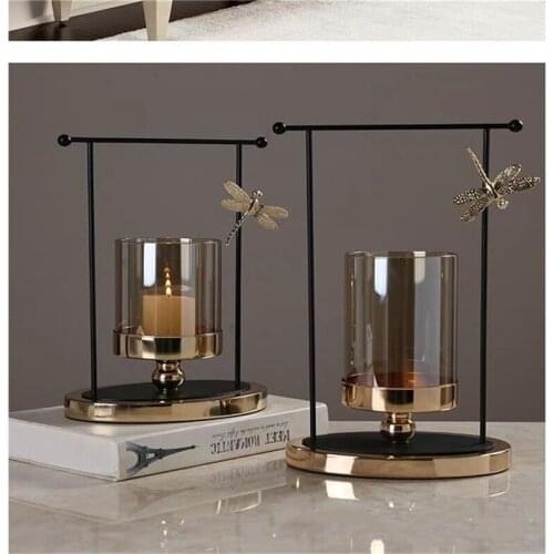 Golden Iron Candle Holder European geometric Candlestick Romantic Crystal Candle Cup Home Decoration Table Decoration