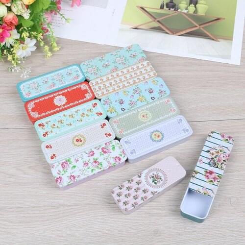 1pcs Rectangular Slide Cover Mini Iron Box Storage Pill Case Portable Tin Container