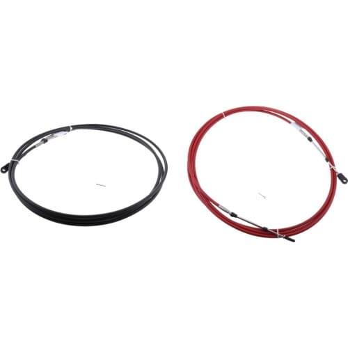 2Pcs Red & Black Universal Shift Throttle Cable for Yamaha Outboard Boat Control Lever - 21Ft