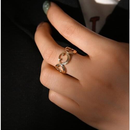 2021 Statement Smiling Hollow Face Rings For Women Fashion Happy Faces Ring Gold Color Unusual Mens Jewelry Finger Accessories