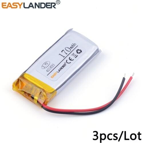 3pcs/Lot 3.7v lithium Li ion polymer rechargeable battery 401833 170mAh For MP3 Bluetooth DIY audio / Toys 041833 401830