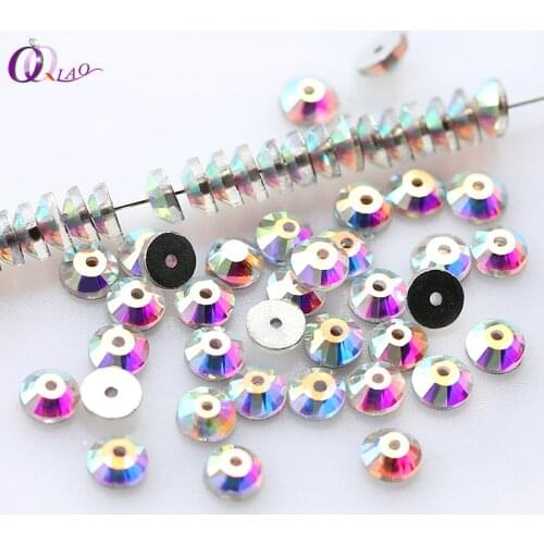 4mm-8mm Round Crystal AB/Clear Silver Base Sew On Rhinestone Beads Sewing On Stones Single hole Wedding dress accessories