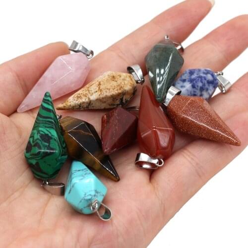 Natural Stone Pendant Cone shape Blue Sand Opal Pendant for Jewelry Making DIY Necklace Women Gift 15x33mm