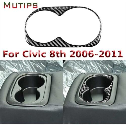 Mutips Car Rear Armrest Water Cup Holder Panel Frame Trim Cover Carbon Fiber Sticker Interior For Honda Civic 8th Gen 2006-2011