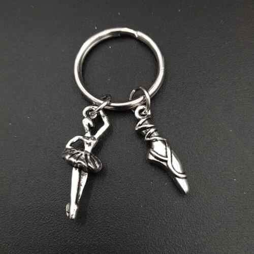 Ballerina Dancing Pendant Keychains 22mm Diameter Stainless Steel Key Ring Fashion Ballet Lover Jewlery for Girls
