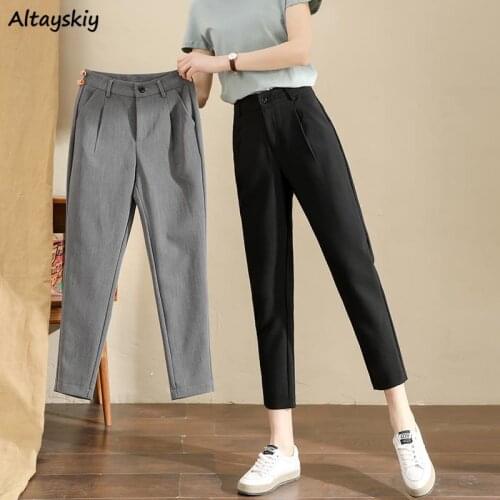 Casual Pants Women Spring Office Lady Elegant Ankle-length Harem Trousers Trendy Simple Leisure High-waist Chic All-match Female