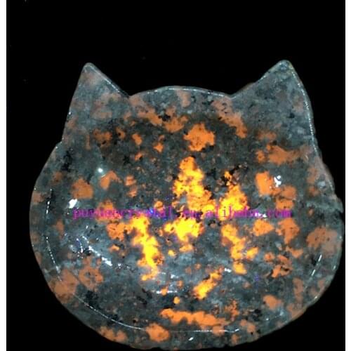 Natural Crystal Bowl Carved Yooperlite Stones Cat Decorative Plate Fluorite Witchcraft Figurine Decoration Gifts