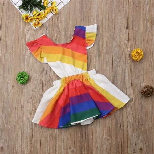 Kids Baby Girls clothes Rainbow print backless Ruffle cotton casual Bodysuit round neck sleeveless Toddler Jumpsuits one pieces