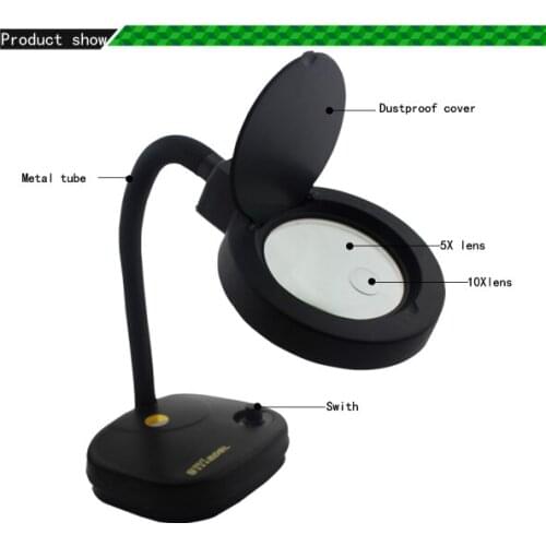 BST-208l Electronic Ballast Adjustable Brightness Magnifying Glasses Table Lamp Magnifier LED Lights 5X 10X Magnification