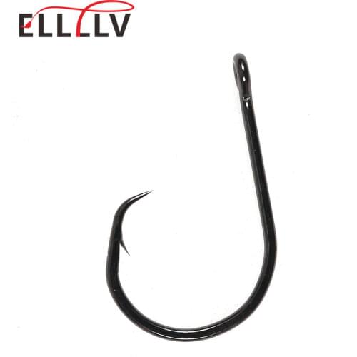 Elllv 20pcs High Carbon Steel Inline Circle Hook Black Nickel Saltwater Fishhook 1 1/0 2/0 3/0 4/0 5/0 6/0 7/0 8/0 9/0 10/0