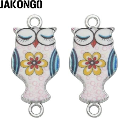 JAKONGO Silver Color Enamel Owl Charm Connector for Jewelry Making Bracelet Accessories Findings DIY 26x12mm