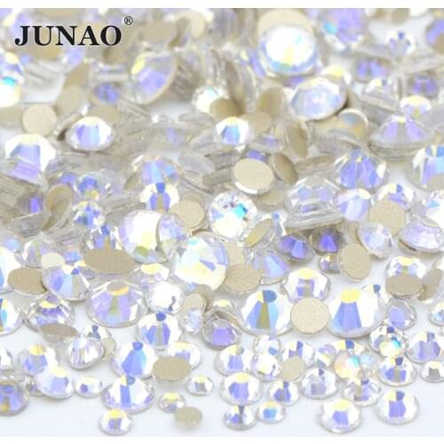 JUNAO 1400pcs Moon Shade Color Mix Size Glass Rhinestone Flatback Crystal Stone Nail Strass Stickers Glue On Nail Decoration