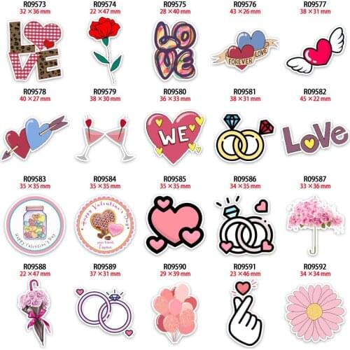 New Love Heart Flower Pattern Printed Flatback Planar Resin Valentines Day for Crafts DIY Handmade Materials Hair Bow