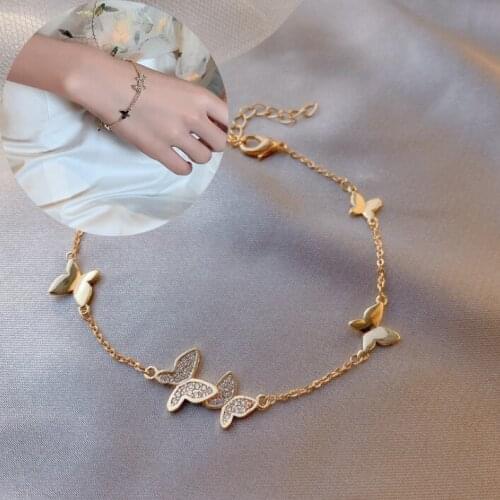 New Arrival Single Layer Rhinestones Butterfly Bracelet Simple Girls Sweet Butterfly Pendant Charm Bracelets Hand Jewelry