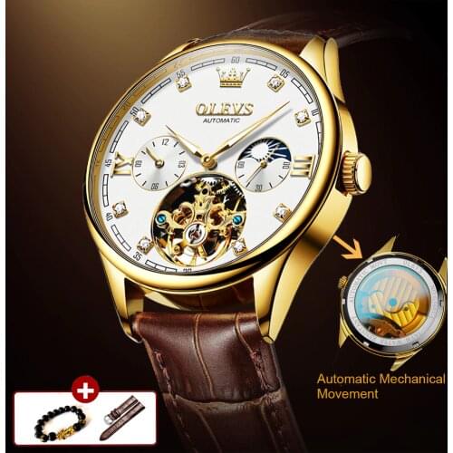 Original Luxury Brand Automatic Men Watches Mechanical Date Leather Waterproof Casual Designer Watch Wristwatch Fashion Male Box