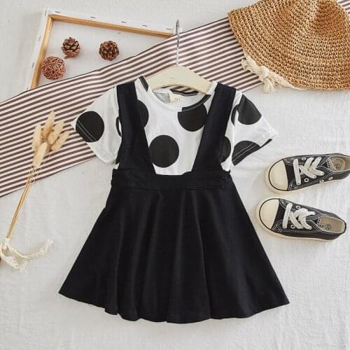 2019 Autumn High Quality Fashionable Girls Clothes Short Sleeve Polka Dot Children Clothes Casual Suspenders Girls Costume