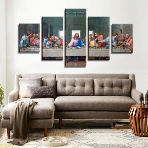The main wall art pictures living canvas painting by numbers. Unframed 5 pieces. the last supper of jesus christ