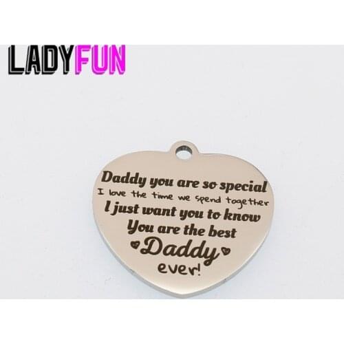 Fathers Dad Gifts Charms Stainless Steel Words Charm Daddy You Are The Best Heart High Polish Mirror Surface Pendant