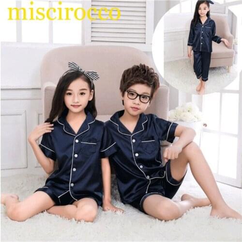 Fashion Kids pajamas Summer short long suit pajamas pyjama baby girl pajamas 2017 raglan sets Ice silk Protect skin pleasantly c