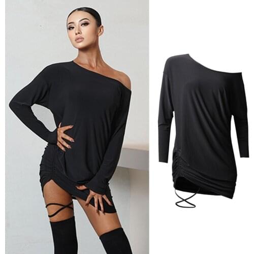 Latin Dance Dress Female Adult Sexy Backless Shirts Loose Tops Tango Salsa Cha Cha Samba Rumba Dancing Practice Wear DNV12925