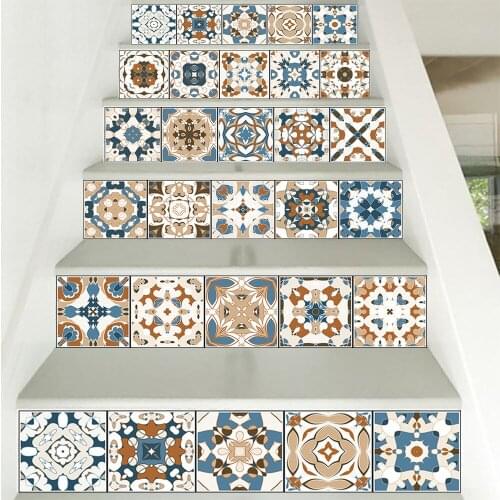 Retro Pattern Tile Floor Sticker Home Decor For Kitchen Table Cupboard Bathroom Wall Art Poster Waterpoof Peel & Stick Mural