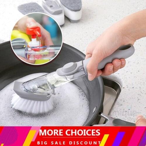Household Kitchen Cleaning Brush With Long Handle, Automatic Adding Detergent To Remove Dirt And Oil Stains To Wash The Pot