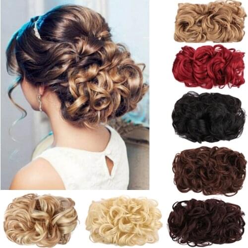 DIANQI Synthetic 9Colors Womens Curly Chignon With Elastic Rubber Band Clip In Scrunchie Wrap Hair Messy Bun Hairpieces
