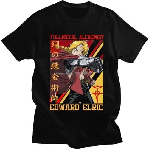Fullmetal Alchemist T-shirt Edward Elric Tshirt Men Pure Cotton Brotherhood Anime Fma Tee Short Sleeved Anime Manga T Shirt Gift