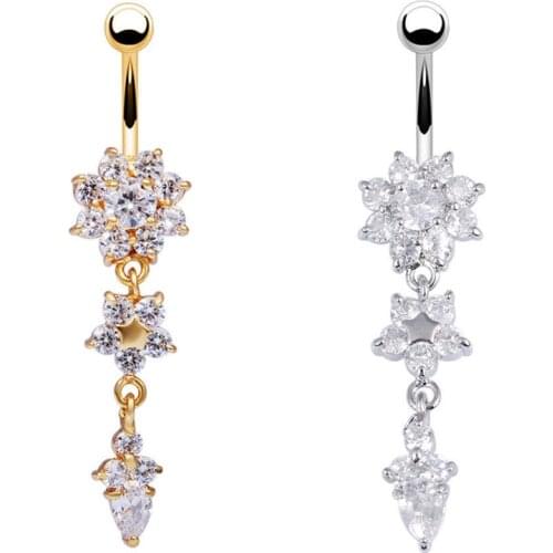Steel Crystal Rhinestone Belly Button Ring Navel Piercing Navel Bar Navel Piercing Rings Dangle Belly Rings