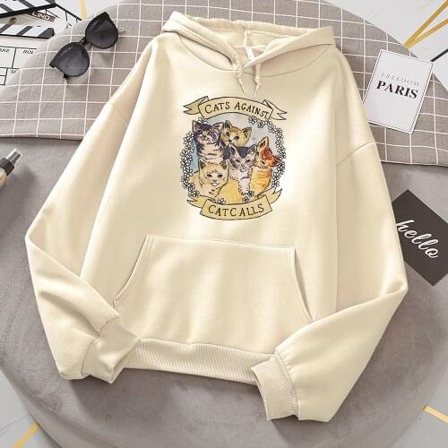Cats Against Catcalls Cartoons Hoody Female Creativity Fitness Sweatshirt Funny Crewneck Hoodies Fashion Fleece Warm Clothes