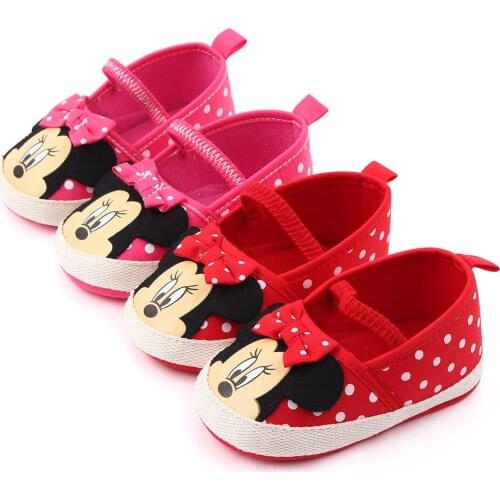 Disney new childrens cartoon Mickey Minnie bow boy girl baby first walker shoes non-slip soft sole casual shoes