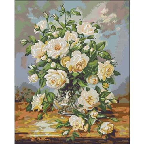 White rose vase flower patterns Counted Cross Stitch 11CT 14CT 18CT DIY Chinese Cross Stitch Kits Embroidery Needlework Sets