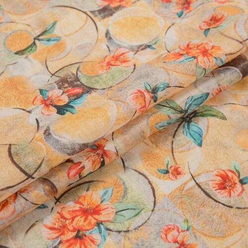 High quality ramie fabric Orange Floral Print patchwork High end designer robe shirt dress sewing