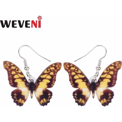 WEVENI Acrylic Unique Papilio Machaon Butterfly Earrings Hot Long Dangle Drop Trendy Insect Jewelry For Women Girls Summer