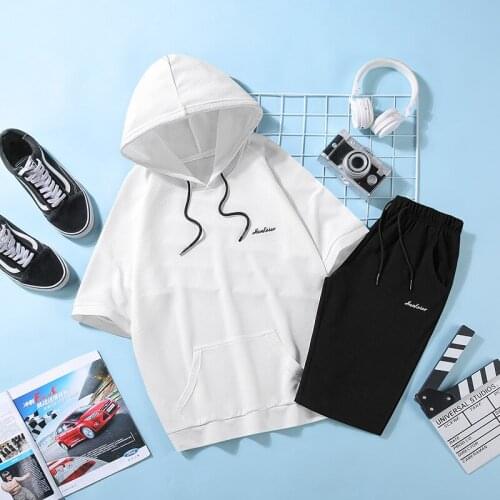 WWKK 2020 Summer Mens Hooded Set Wear New Casual Solid color T-Shirt + Shorts Harajuku 2 PCS Street Fashion Set Tracksuit