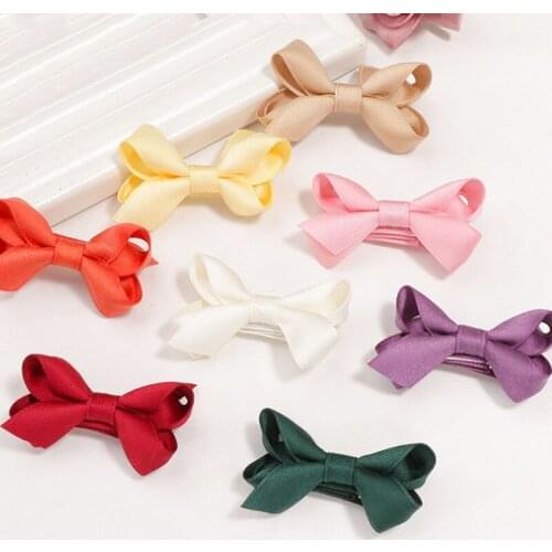 Bow Hair Clip Alligator Clips Girls Ribbon Kids Handmade 13 Colors Sides Accessories