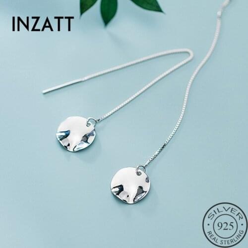 INZATT Real 925 Sterling Silver MInimalist Irregular Round Drop Earrings For Elegant Women Party Fine Jewelry Accessories Gift