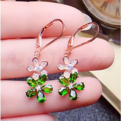 Natural diopside flower style drop earring 925 sterling silver earrings 0.3ct*10pcs gemstone #R98902