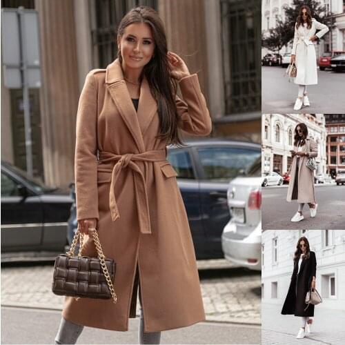 Elegant Solid Long Wool Coat Women Batwing Long Sleeve Loose Pocket Coat Split Hem Chic Stylish Jacket Winter Autumn