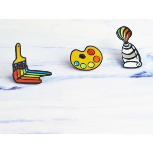 3pcs/set Painting Tools Enamel Pins Paint Pigment Palette Brush Brooch Shirt Coat Lapel Pin Buckle Badge Gifts for Friends Kids