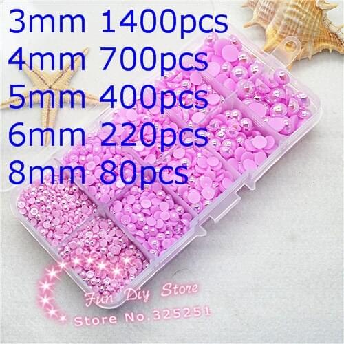 AB light purple flat back pearl 3 4 5 6 8mm 2800pcs ABS half pearl