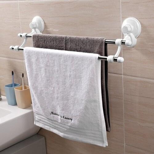 Hot sell Home bathroom stainless steel towel rack Vacuum Suction Cup Towel Shelf Double towel Holder NJ80618