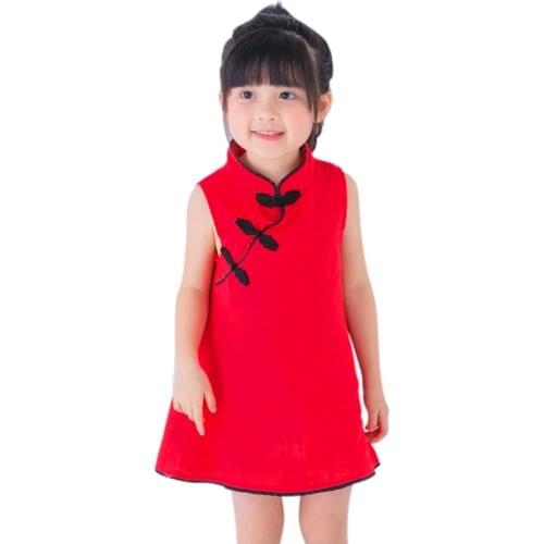 0-8T Children Chinese Style Dress Baby Girls Cheongsam Tang Suit Spring Summer Toddler Kids Cotton Sleeveless Princess Clothing