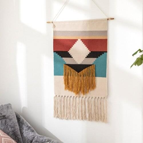 Home Boho Decor Macrame Cotton Tassel Handwoven Wall Hanging Tapestry Background