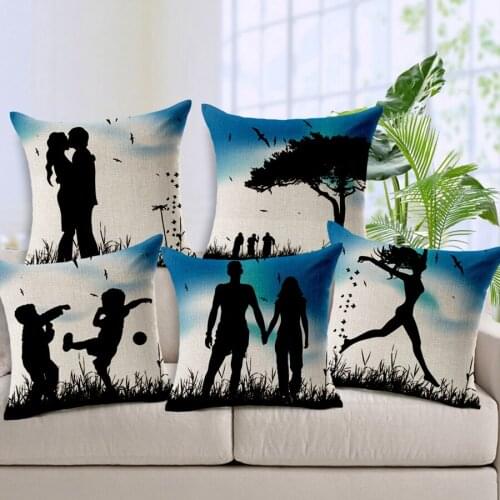 Hot Sale Pillow Covers Creative Silhouette Lover Topic Pattern Fashion45X45CM Linen Pillow Cover\Home Decorative Linen Cushion