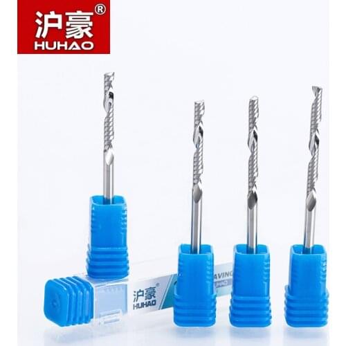 HUHAO 1pc 3.175mm Single Flute Spiral Cutter 3A TOP Quality CNC Router Bits For Wood Acrylic PVC End Mill Carbide Milling Cutter