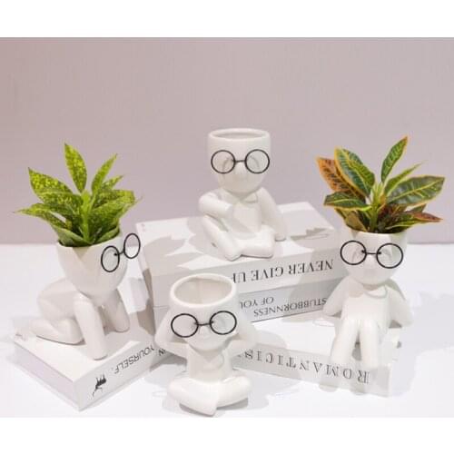 Simulation Glasses Humanoid Ceramic Flower Pot Vase Portrait Vase Doll Crafts Fleshy Flower Pot Flower Arrangement Home Decor