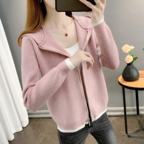 Room 208403, row 8, No. 1 middle] real shot solid color zipper hooded knitted cardigan [1201]
