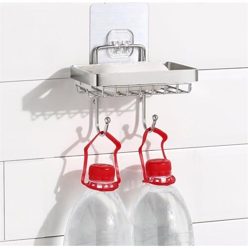 Stainless Steel Soap Box Punch-free Bathroom Soap Holder Soap Rack Self Soap Dish Wall Storage Rack Holder Bathroom Organizer